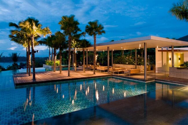 inspiração de decoração na piscina