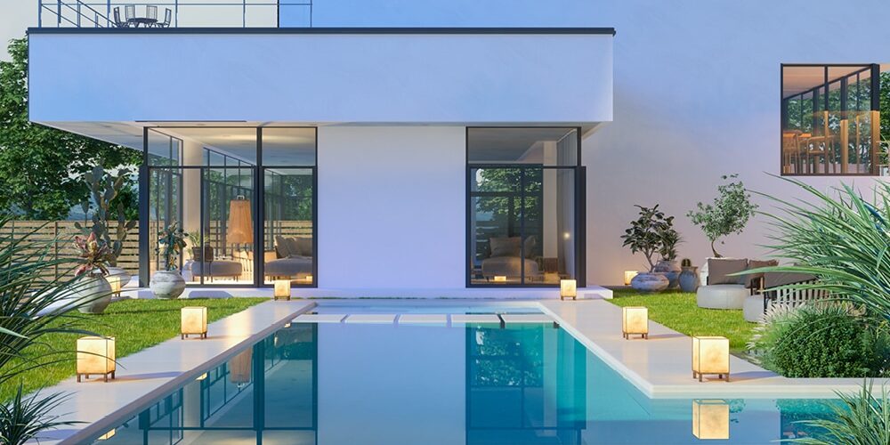 Design e paisagismo em todo da piscina