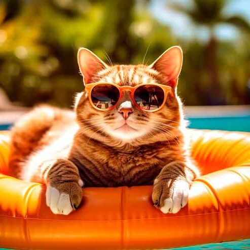 gato e piscina