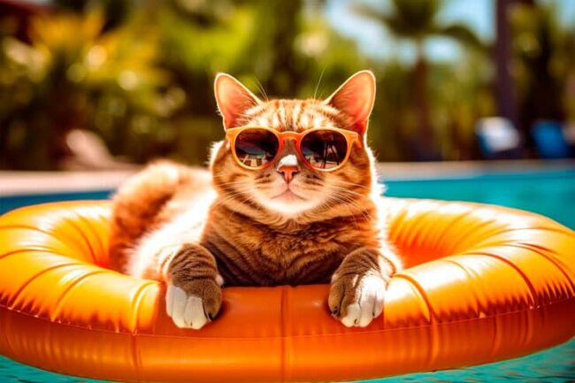 gato e piscina