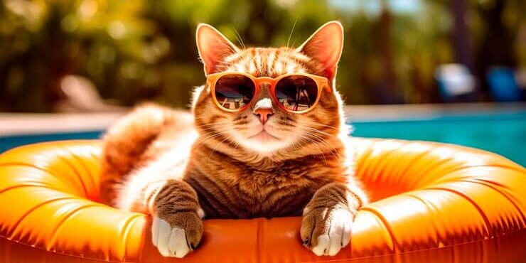 gato e piscina